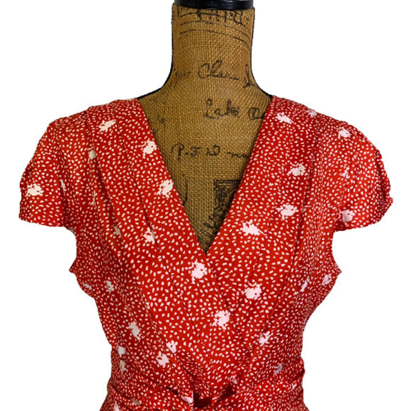 ANTHROPOLOGIE x HI THERE Red Lotty Petal Wrap Dress - Picture 3 of 16